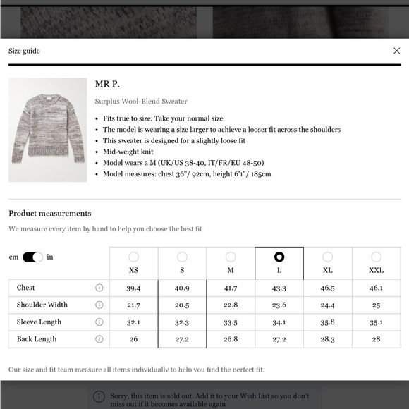 Men’s MR P. Surplus Wool-Blend Sweater Size Large - Picture 6 of 15